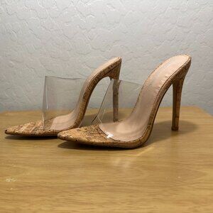Public Desire Stilettos - Clear w/ Cork Base Size 7